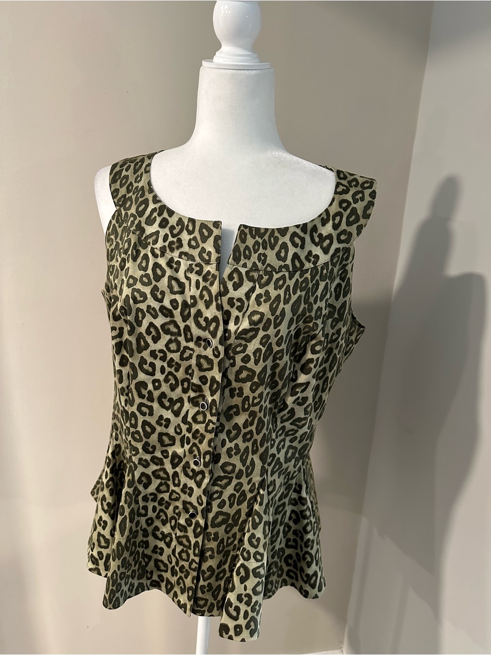 Lafayette 148 New York Olive Leopard-Print Sleeveless Tank